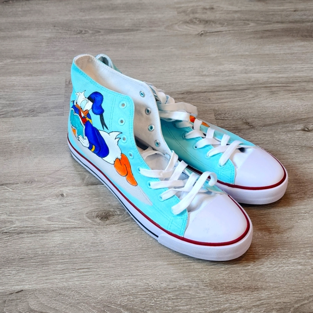 Mens Hand Painted Donald Duck Converse Style High Tops Size 12